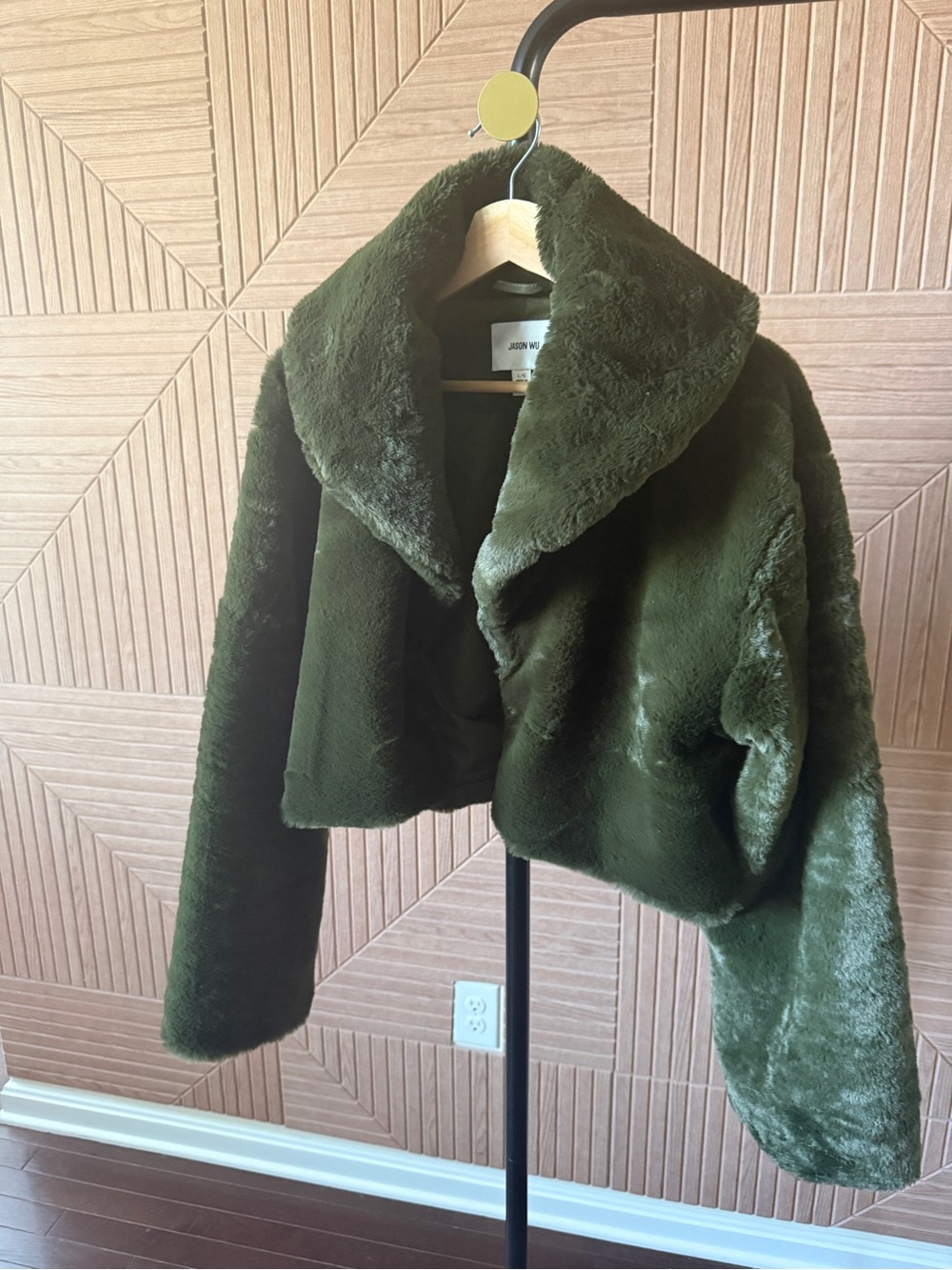 Jason Wu Olive Green Faux Fur Cropped Teddy Jacket
